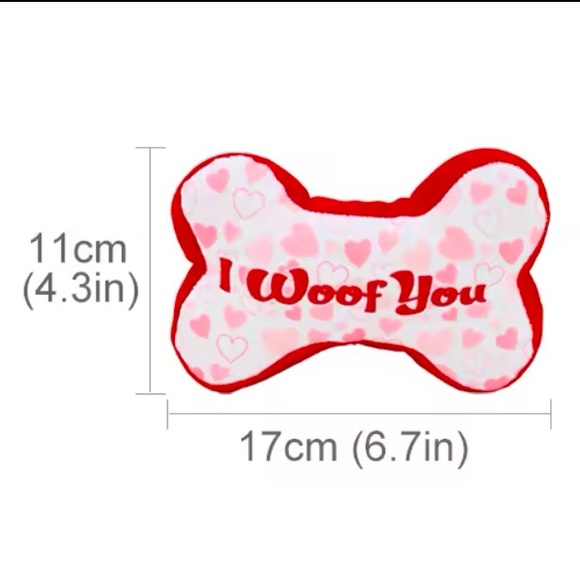 Heart Bone Dog Toy Plush Chew Squeak Pet Toy Valentine's Day Gift “I Woof You” - Picture 6 of 6